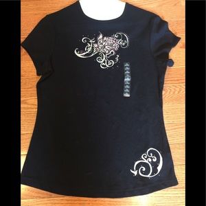 Black t shirt with rose studs design